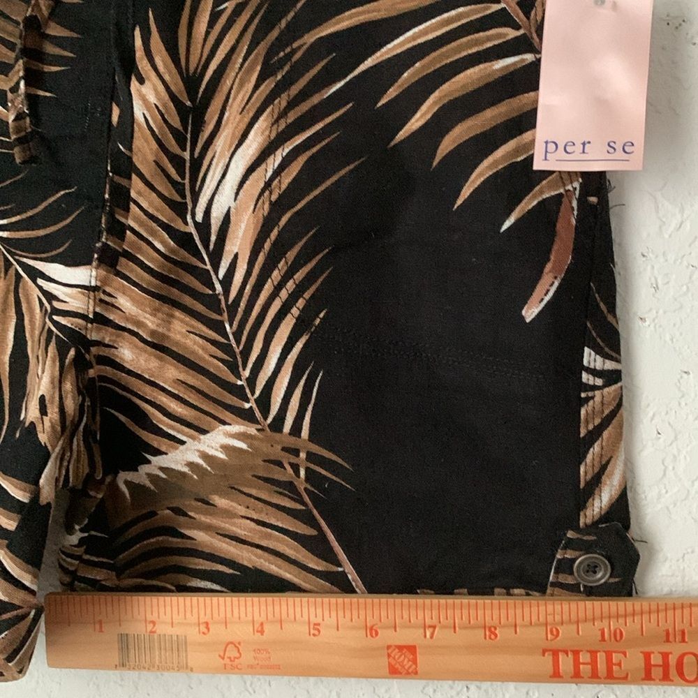 NWT Per Se Women's Black Brown Linen Blend Tropical Shorts Pockets Size S - Picture 6 of 12